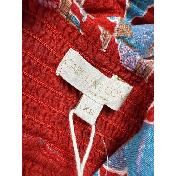 NWT Caroline Constas Dress XS Frenchie Print Floral Long Sleeve Maxi Boho Tiered - Picture 3 of 13